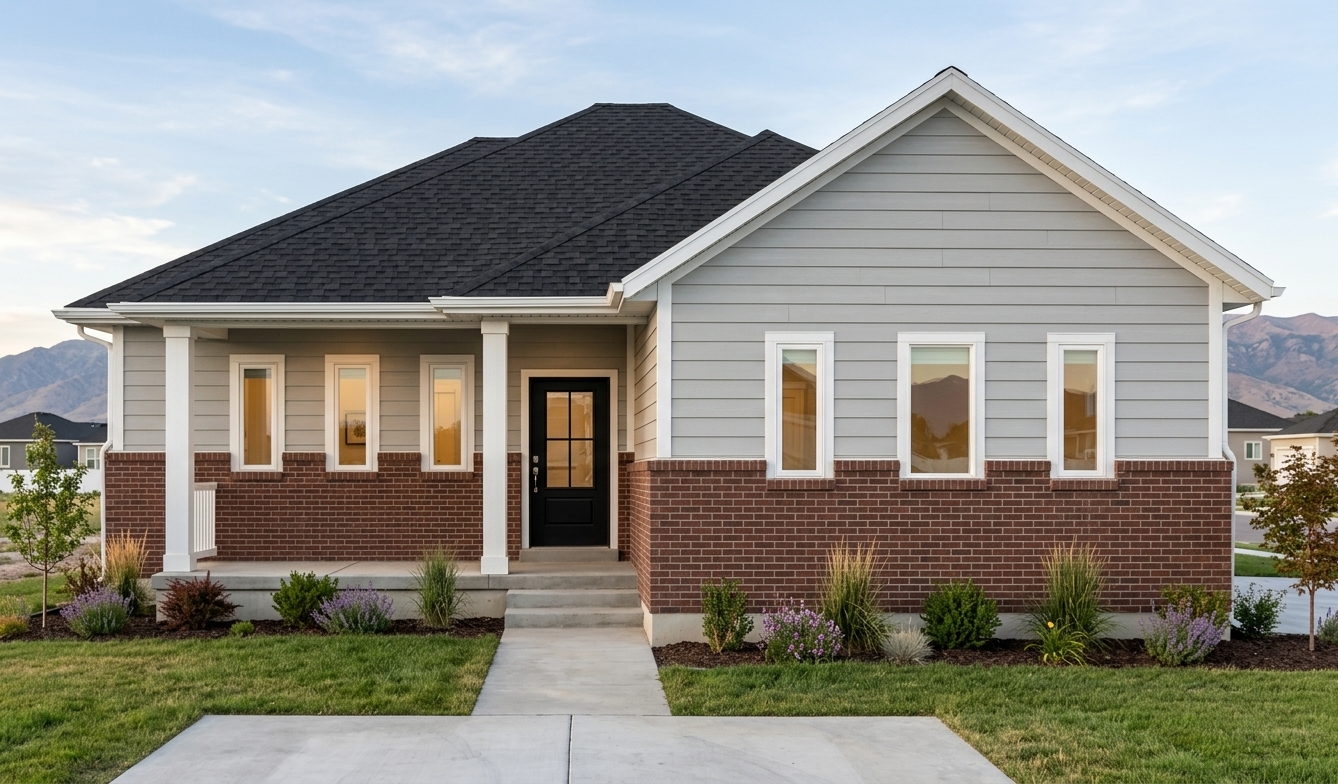 Exterior rendering of The Brindle, a 965 square foot Hardy Homes concept