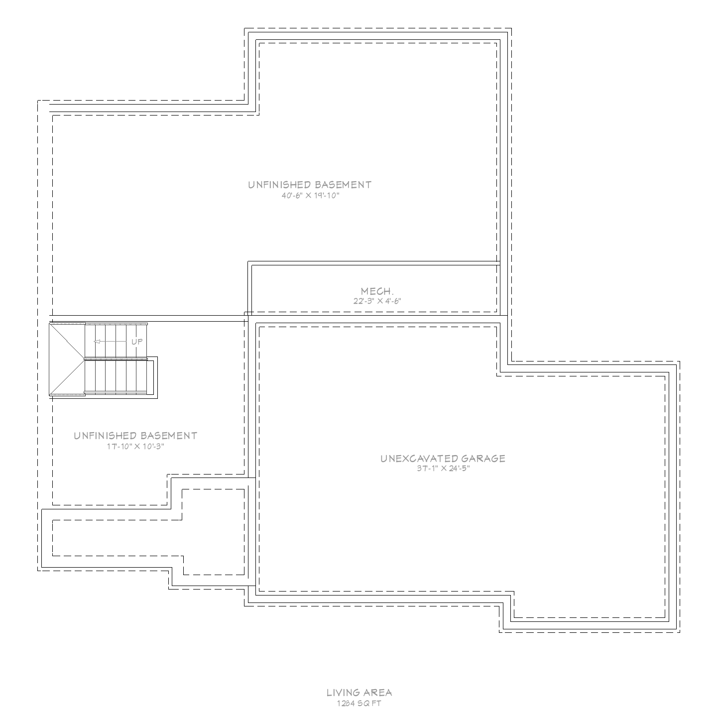 Unfinished basement plan for The Onyx Hardy Homes plan, 1,284 square feet