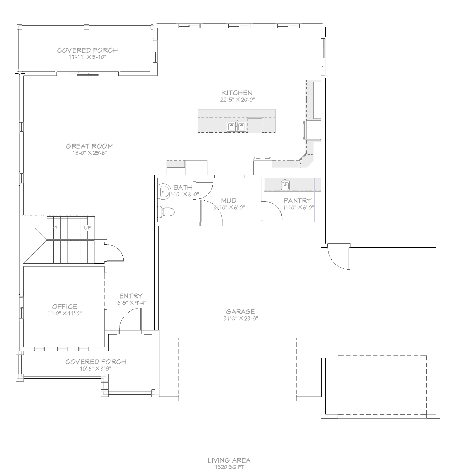 Main floor plan for The Onyx Hardy Homes plan, 1,320 square feet