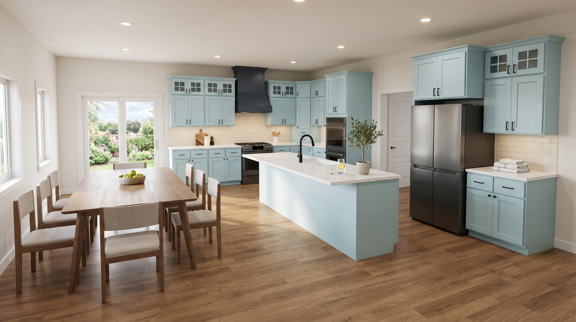 Kitchen and dining rendering inside The Onyx Hardy Homes plan