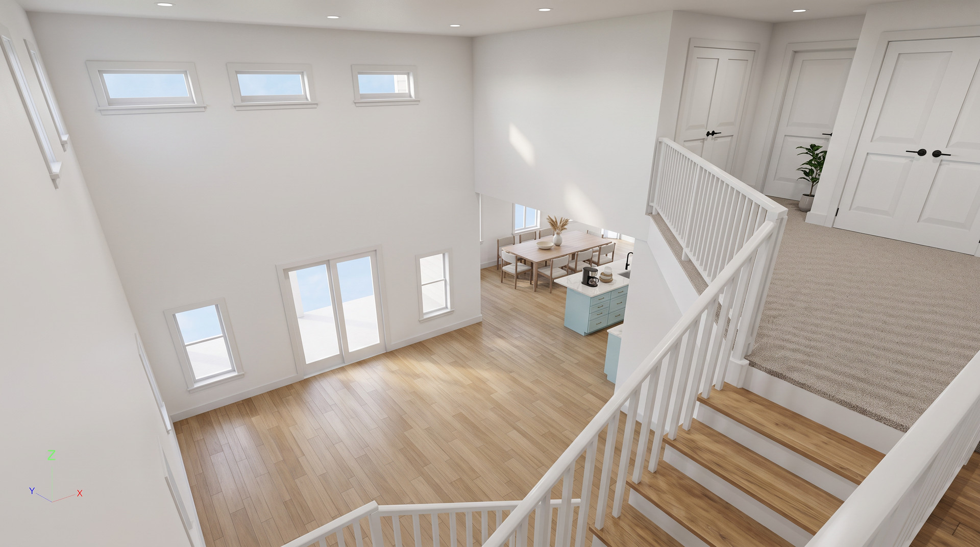 View from the upper floor of The Onyx looking down into the open-to-below great room
