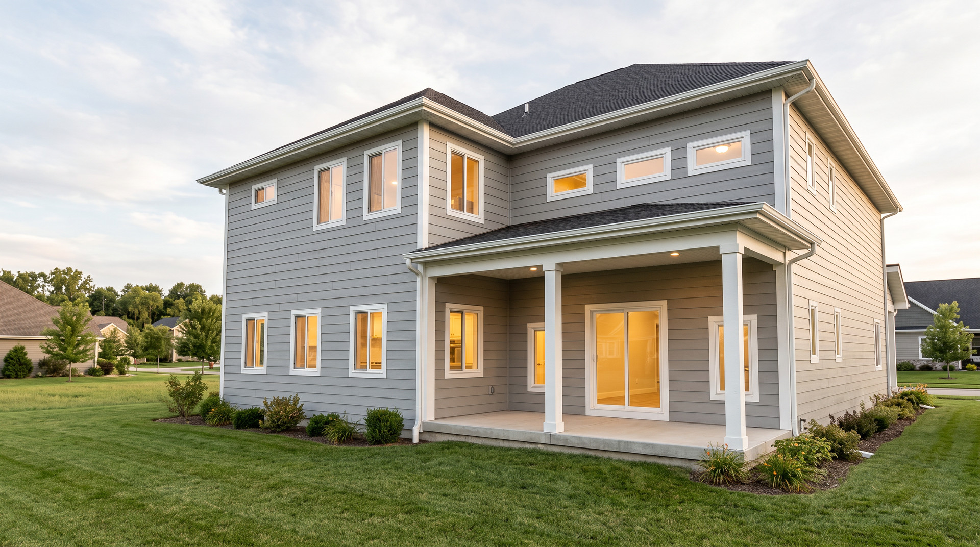 Rear exterior rendering of The Onyx Hardy Homes plan with covered rear porch